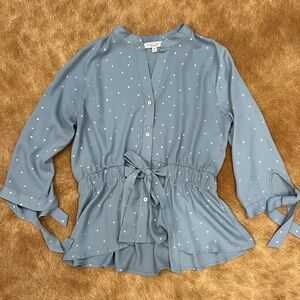 Sweet Rain Blue Blouse with Silver Dots